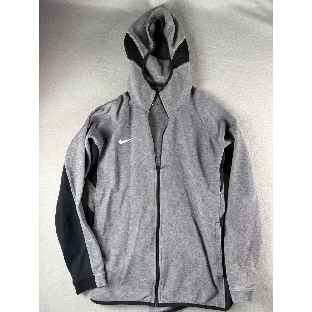 Nike Dri-FIT Mens Full Zip Hoodie Gray Black Performance Sweatshirt Medium